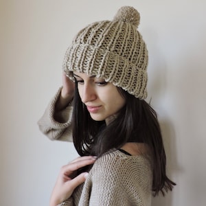Womens Winter Hats, Gift for her, Beanie Hat, Chunky Knit Hat, Wool Hats, Crochet, Knit Hat, Handmade Pom Pom Hat, Hand Knit, Warm, Autumn