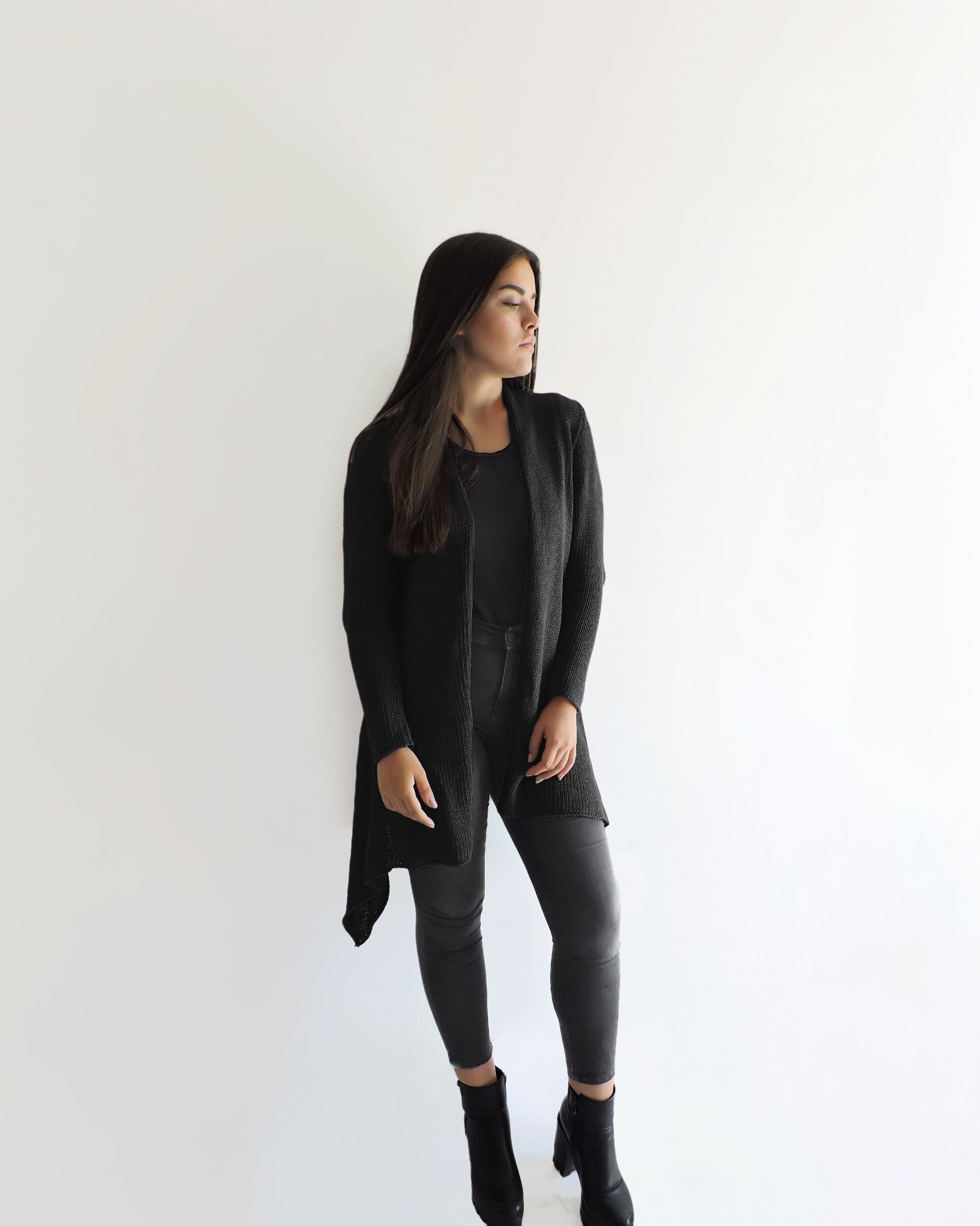 Pure Cotton Cardigan, Loose Knit Cardigan, Asymmetrical Pure Cotton Cardigan, Loose Knit Cardigan, Asymmetrical