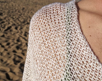 Sheer Knit Tunic Top, off Shoulder Top, Asymmetrical Top, See