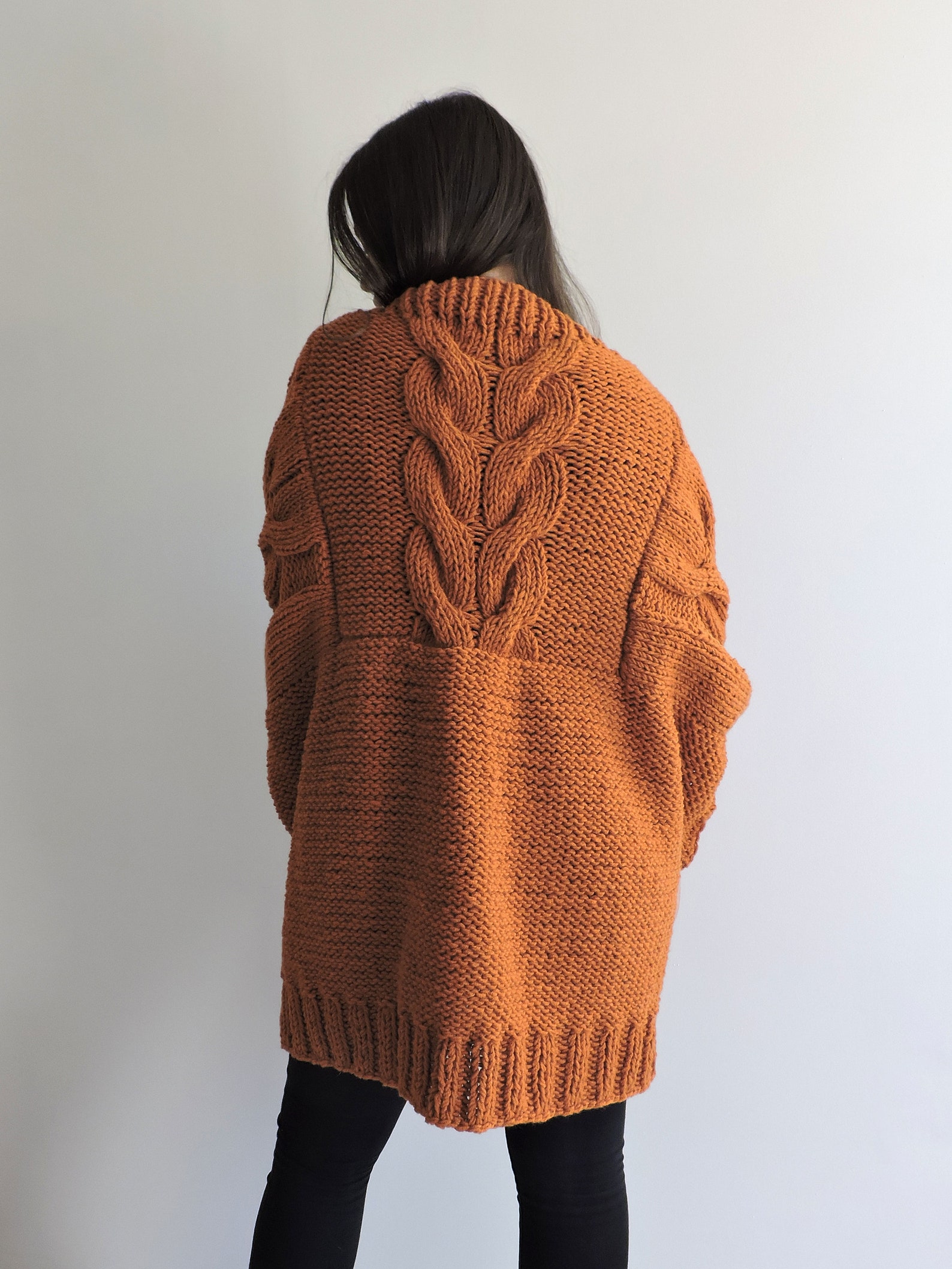 Burnt Orange Hand Knitted Sweater Womens Knit jacket Cardigans Etsy
