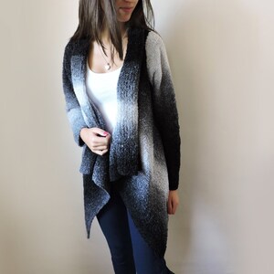 Black and white cozy knit long wool cardigan in plus size image 1