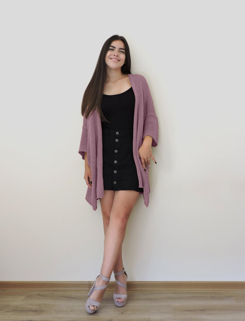 Long Sweater Cardigan, Hand Knit Lounge Cardigan, Chunky Knit Cardigan, Cotton Knit Jacket, Loose Sweater Coat, Plus Size Knitwear, Boho image 2