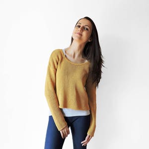 Mustard Yellow Sweater, Women Crop Cardigan, Hand Knit Sweater, Summer Cotton Cardigan, Buttons Sweater, Boho Knit Sweaters, Cozy Cardigan image 6