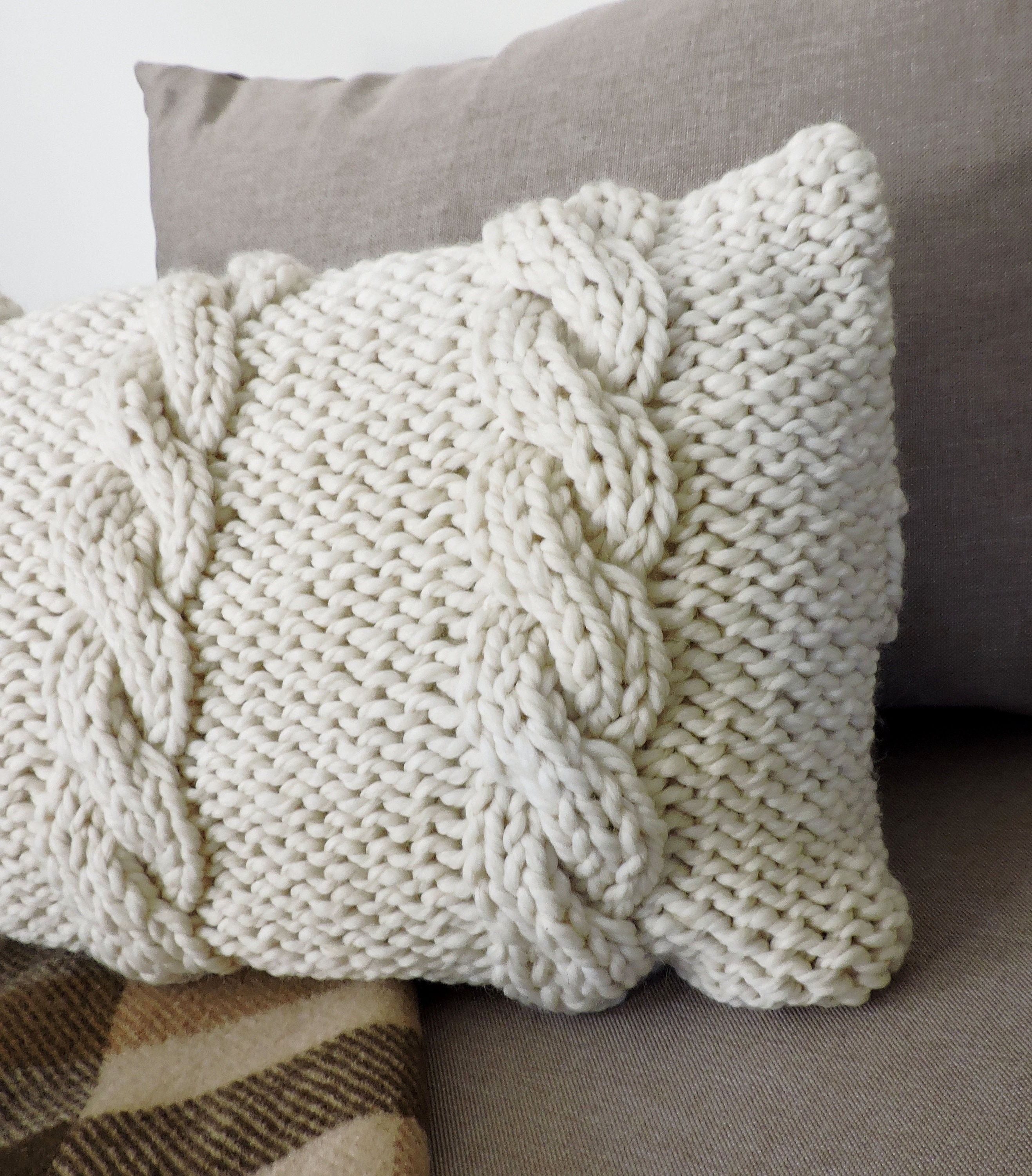 Hand knitted throw pillow case Knit chunky pillow cover Ivory Etsy