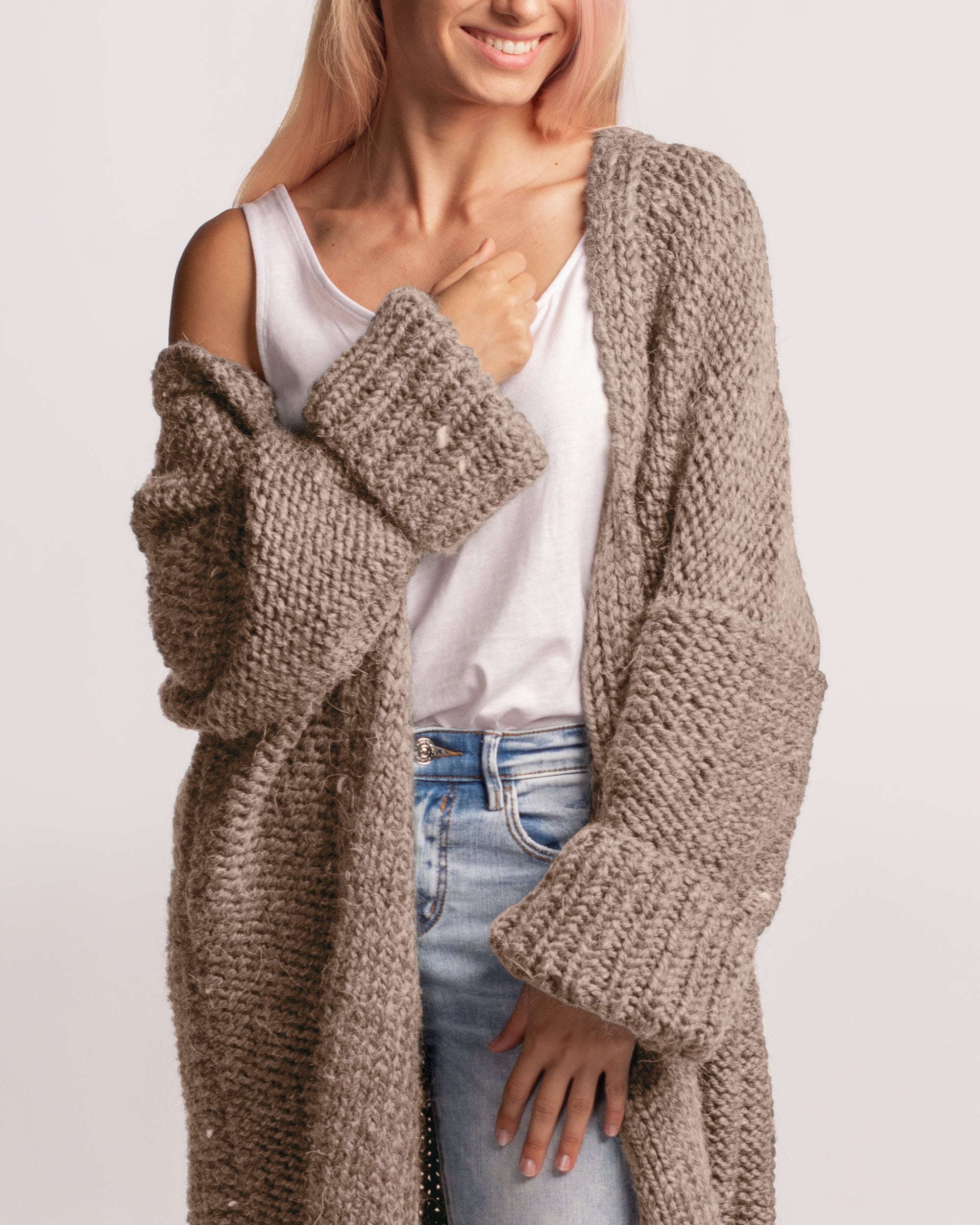 The Limited Women Cardigan Sweater Knitted Long Sleeves Beige Size