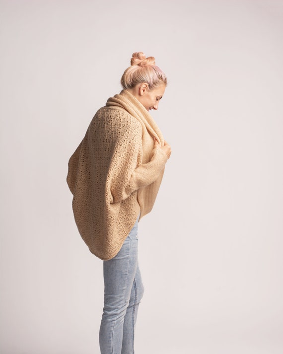 Wool Cocoon Cardigan Plus Size Hand Knit Chunky Knit Sweaters Balloon Sleeves Women Camel Sweater Open Front Cardigan Slouchy Cardigan Etsy UK