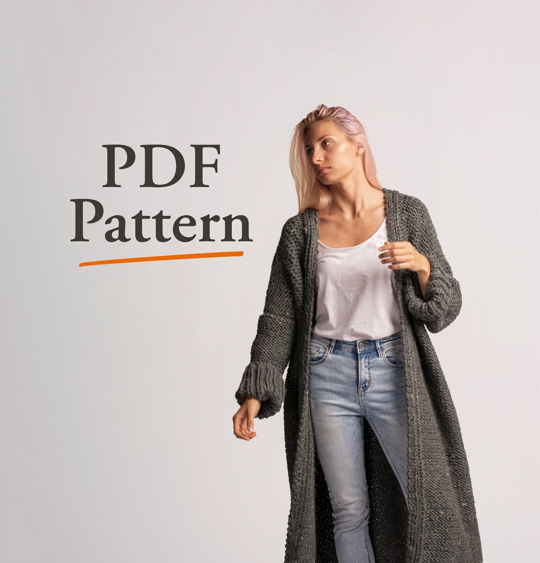Easy Knit Pattern for Plus Size Long Cardigan. DIY Loose Sweater. Womens Cardigan Knitting