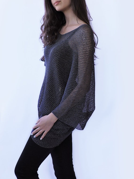 Sheer Knit Tunic Top, off Shoulder Top, Asymmetrical Top, See