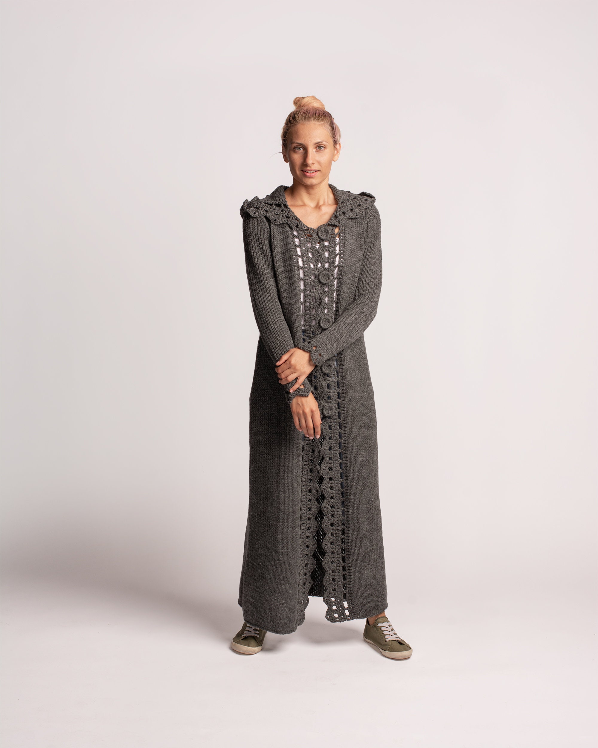 Extra Long Knit Cardigan Women Hooded 