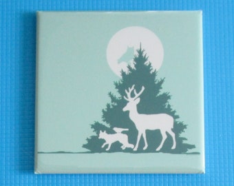 Art Magnet Fridge Refrigerator, Fun, Cute, Forest Animals Tree Moon, Decor, Organization, Wedding Favors, Party Favors, School Locker