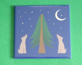 Art Magnet Fridge Refrigerator, Fun, Cute, Wolf Wolves Tree Moon, Decor, Organization, Wedding Favors, Party Favors, School Locker