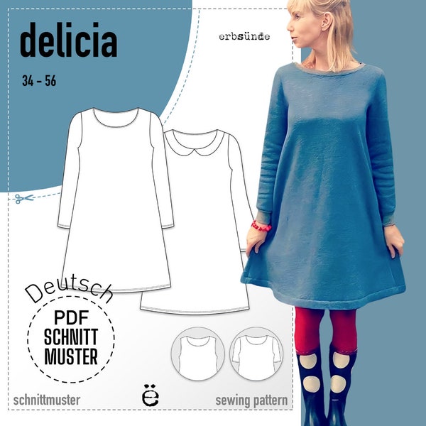 ebook Damen Kleid, Shirt, Top in A-Linie DELICIA (34-56) - digitales Schnittmuster Deutsch