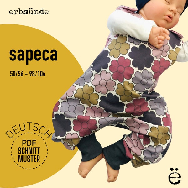 ebook Baby Romper, Romper Suit with Straps SAPECA (50-104) Digital Sewing Pattern PDF