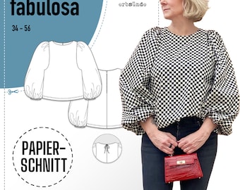 Papierschnitt Bluse mit Statement Ärmeln FABULOSA (34-56)