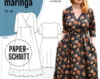 Papierschnitt Damen Kleid Maxikleid mit Saumrüsche Maringa (34-46)