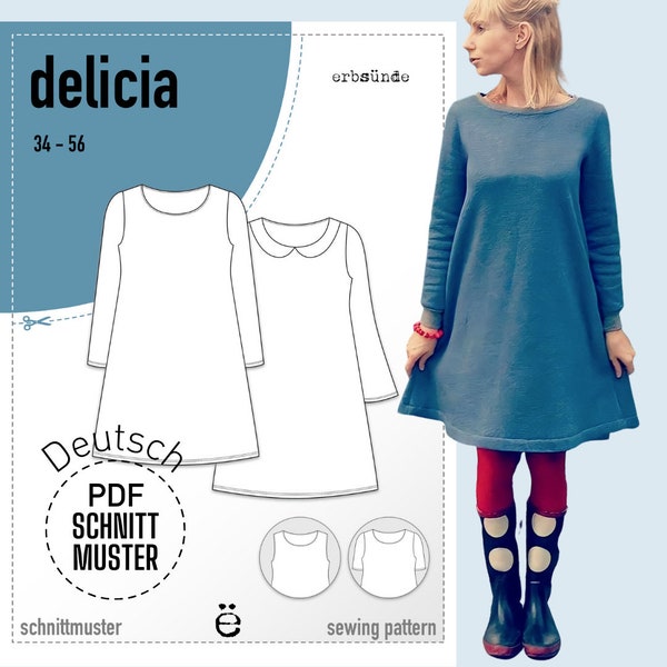 ebook Damen Kleid, Shirt, Top in A-Linie DELICIA (34-56) - digitales Schnittmuster Deutsch