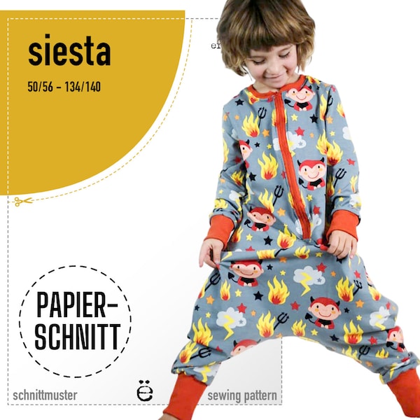 Papierschnitt Baby Kinder Pyjama, Schlafoverall Siesta (50-140)