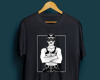 Macho Harness Daddy Tee — Sexy LGBTQ gay art shirt