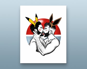 Double Team Art Print — Sexy LGBTQ gay pride anime artwork