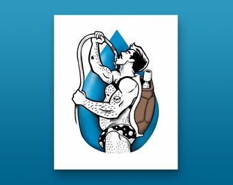 Thirsty Turtle Art Print — Sexy LGBTQ gay bear artwork