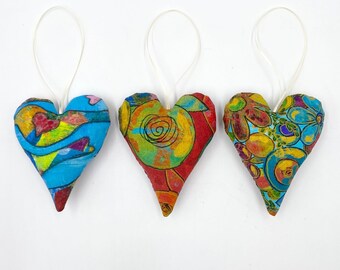 Lavender Heart Sachet in Bright Abstract Patterns