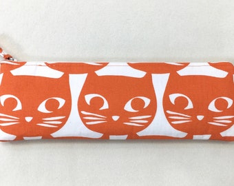 Orange Kitty Graphic Print Oblong Zipper Clutch