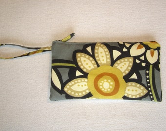 Wristlet in Graphite Contemporary Floral Print