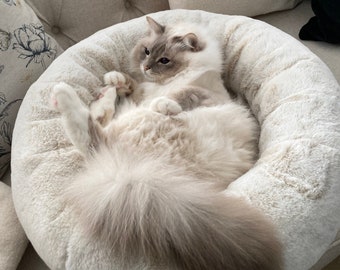 Deep donut cat or dog bed in luxurious arctic faux fur