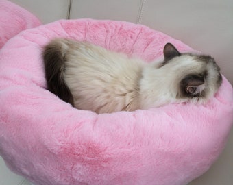 Luxury deep donut style  snuggle soft cat bed small dog bed custom made UK