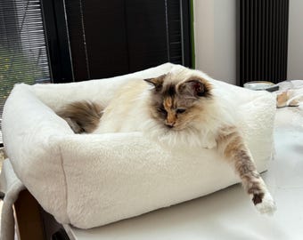 Faux Fur Bolster Pet Bed: Cozy Cat or Dog Den, Handmade