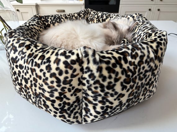 Leopard Print High Sided Cat Bed with Catnip Toy