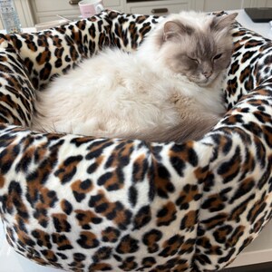 Leopard Print High Sided Cat Bed with Catnip Toy snow leopard