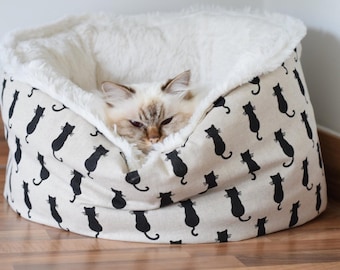Round snuggle pet bed, cat bed, small dog bed hand made luxury fleece lined