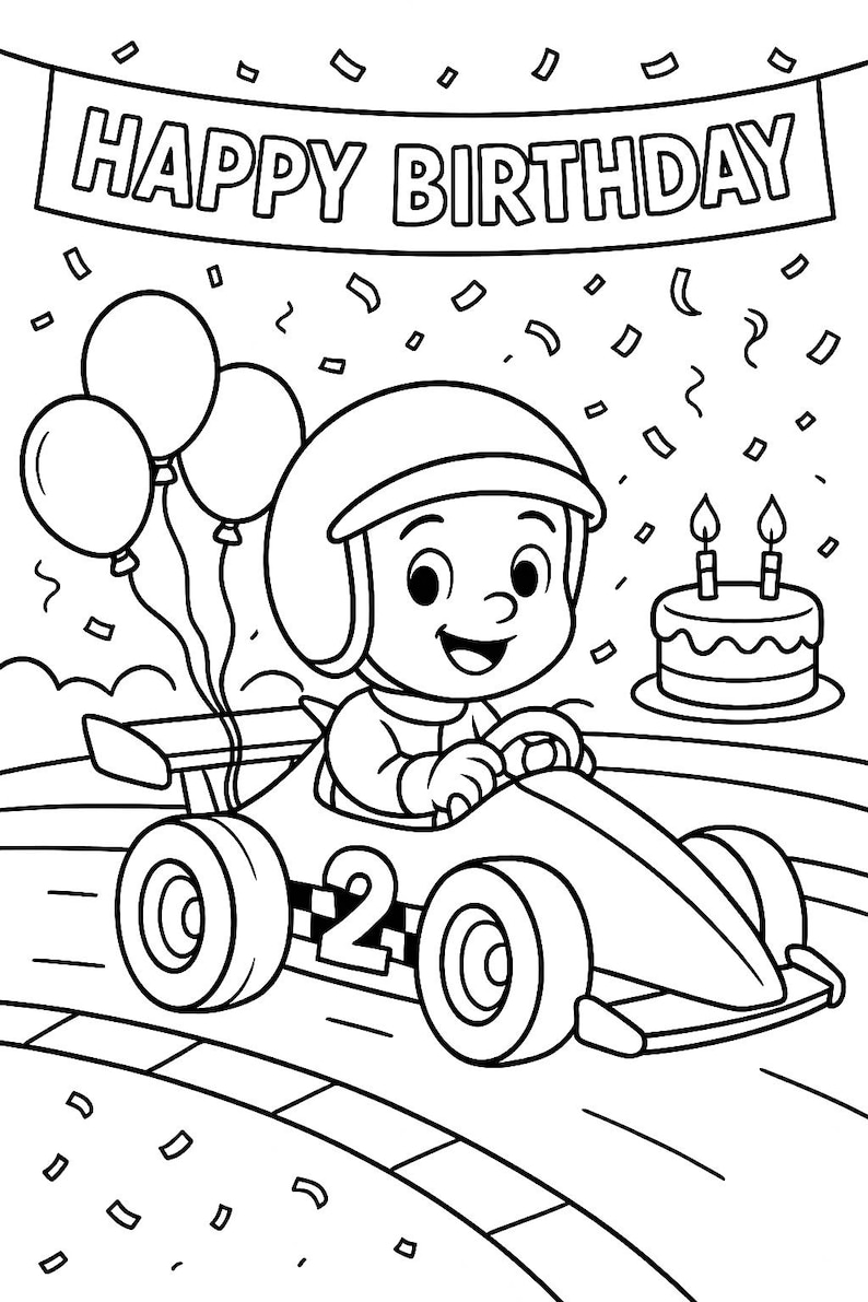 Two Fast Birthday Coloring Book – Race Car Theme | Instant Download - Etsy