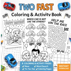 Two Fast Birthday Coloring Book – Race Car Theme | Instant Download - Etsy