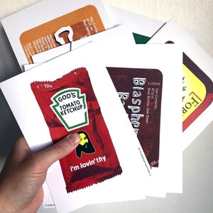Os Dez Condimentos - Conjunto em tamanho postal digital edição completa. Arte de parede engraçada McDonalds Junk Food Molhos Ketchup God BBQ Sugar Prints