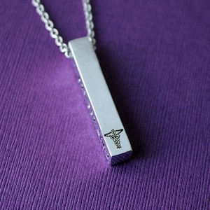 Custom 4 sided Bar Medical Necklace - Medical Symbol Necklace - Medical Alert Bar Necklace - Diabetic Necklace - Epilepsy - Allergy Necklace