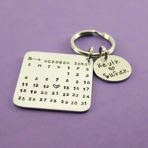 Calendar Keychain Anniversary Date Keychain Special Date Gift Wedding Date Key Ring Wife Husband Boyfriend Girlfriend Gift Present image 3