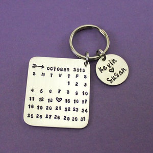 Calendar Keychain Anniversary Date Keychain Special Date Gift Wedding Date Key Ring Wife Husband Boyfriend Girlfriend Gift Present image 2