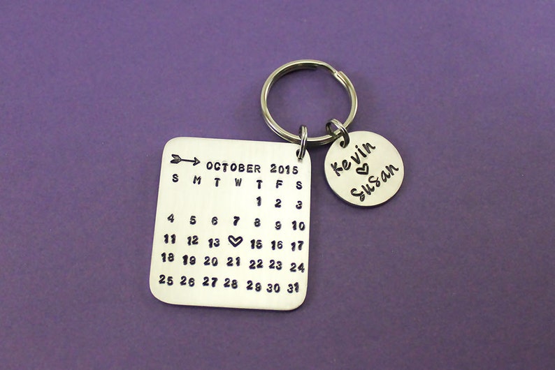 Calendar Keychain Anniversary Date Keychain Special Date Gift Wedding Date Key Ring Wife Husband Boyfriend Girlfriend Gift Present image 2