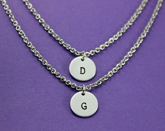 Double Strand Initial Necklace - Layered Chain Initial Necklace - Mommy Initial Necklace - Mother Jewelry - Layered Initial Necklace