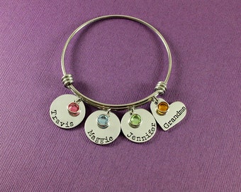 Personalized Grandma Bangle - Gift for Grandma Grandmother - Bangle with Names and Birthstones - Grandma Bangle Bracelet - Grandmother gift