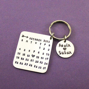 Calendar Keychain Anniversary Date Keychain Special Date Gift Wedding Date Key Ring Wife Husband Boyfriend Girlfriend Gift Present image 1