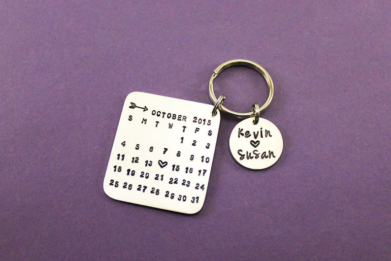 Calendar Keychain Anniversary Date Keychain Special Date Gift Wedding Date Key Ring Wife Husband Boyfriend Girlfriend Gift Present image 1