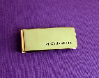 Personalized Brass Money Clip - Roman Numerals Money Clip - Custom Gold Money Clip - Groom Gift - Best Man Gift - Father of the Bride Gift