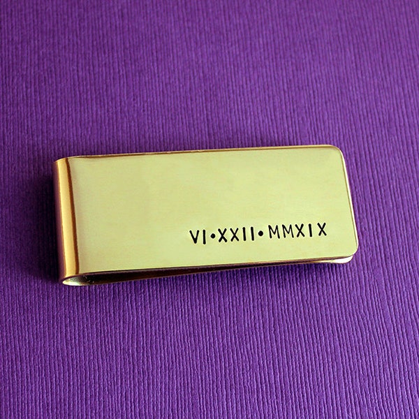Personalized Brass Money Clip - Roman Numerals Money Clip - Custom Gold Money Clip - Groom Gift - Best Man Gift - Father of the Bride Gift