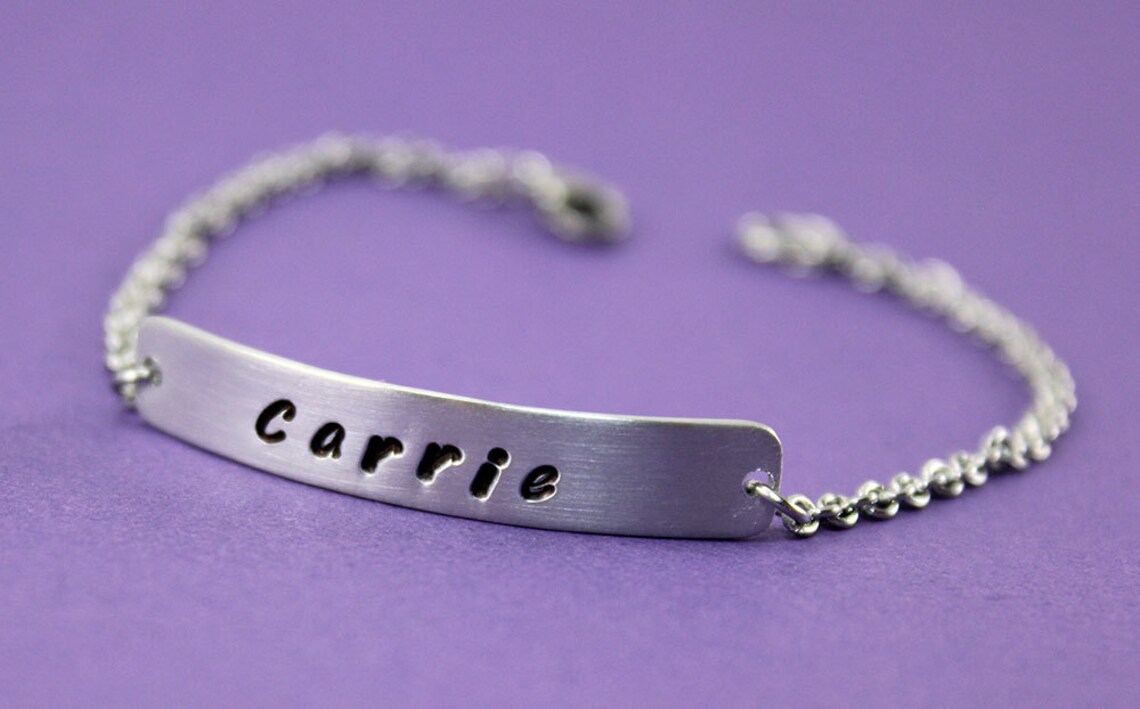 Personalized Name Plate Bracelet Custom Stamped Name Bar Etsy