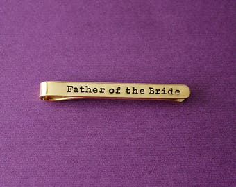 Personalized Brass Tie Clip - Custom Gold Toned Tie Clip - Tie Bar - Father of the Bride Gift - Engraved Tie Clip - Father of the Groom Gift