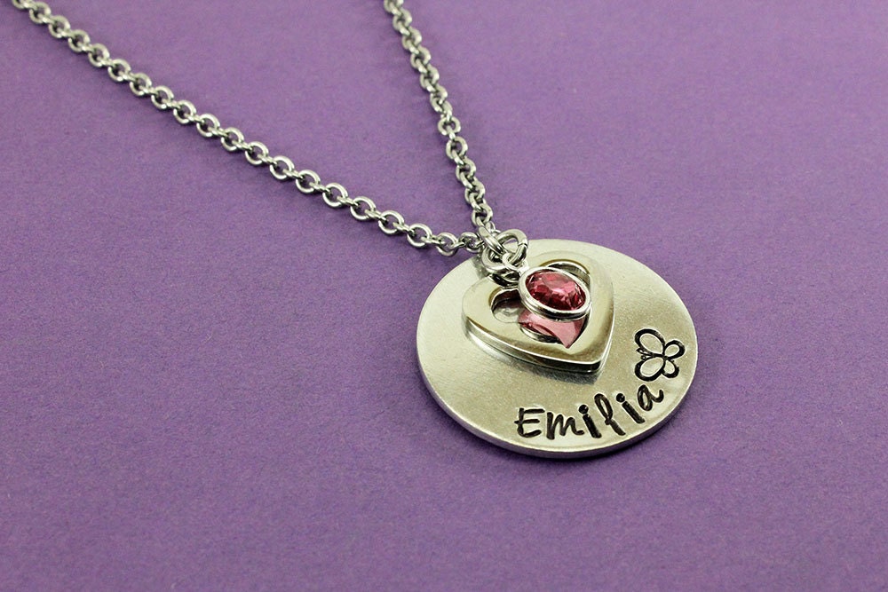 Personalized Stamped Name Necklace With Heart Charm and - Etsy