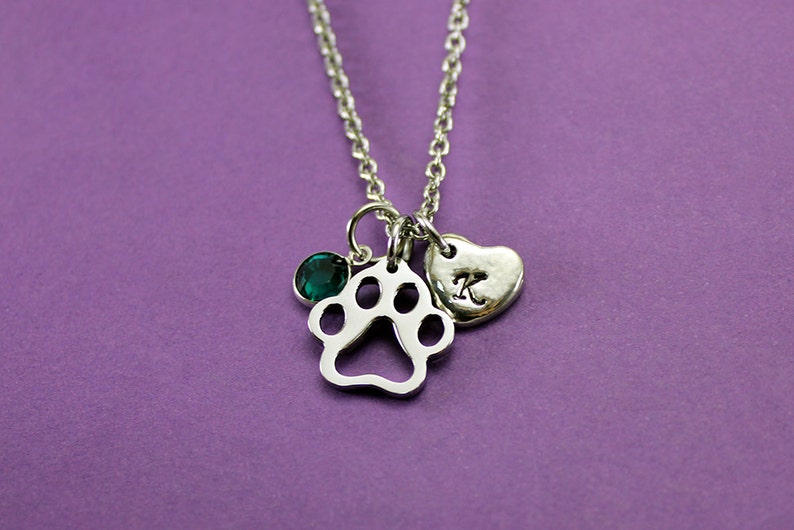 Personalized Pet Initial Birthstone Necklace Paw Print Charm - Etsy Canada